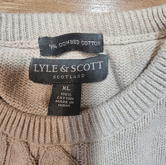 Lyle And Scott Scotland Mens XL 100% Combed Cotton Sweater White Cable Knit - Picture 5 of 6